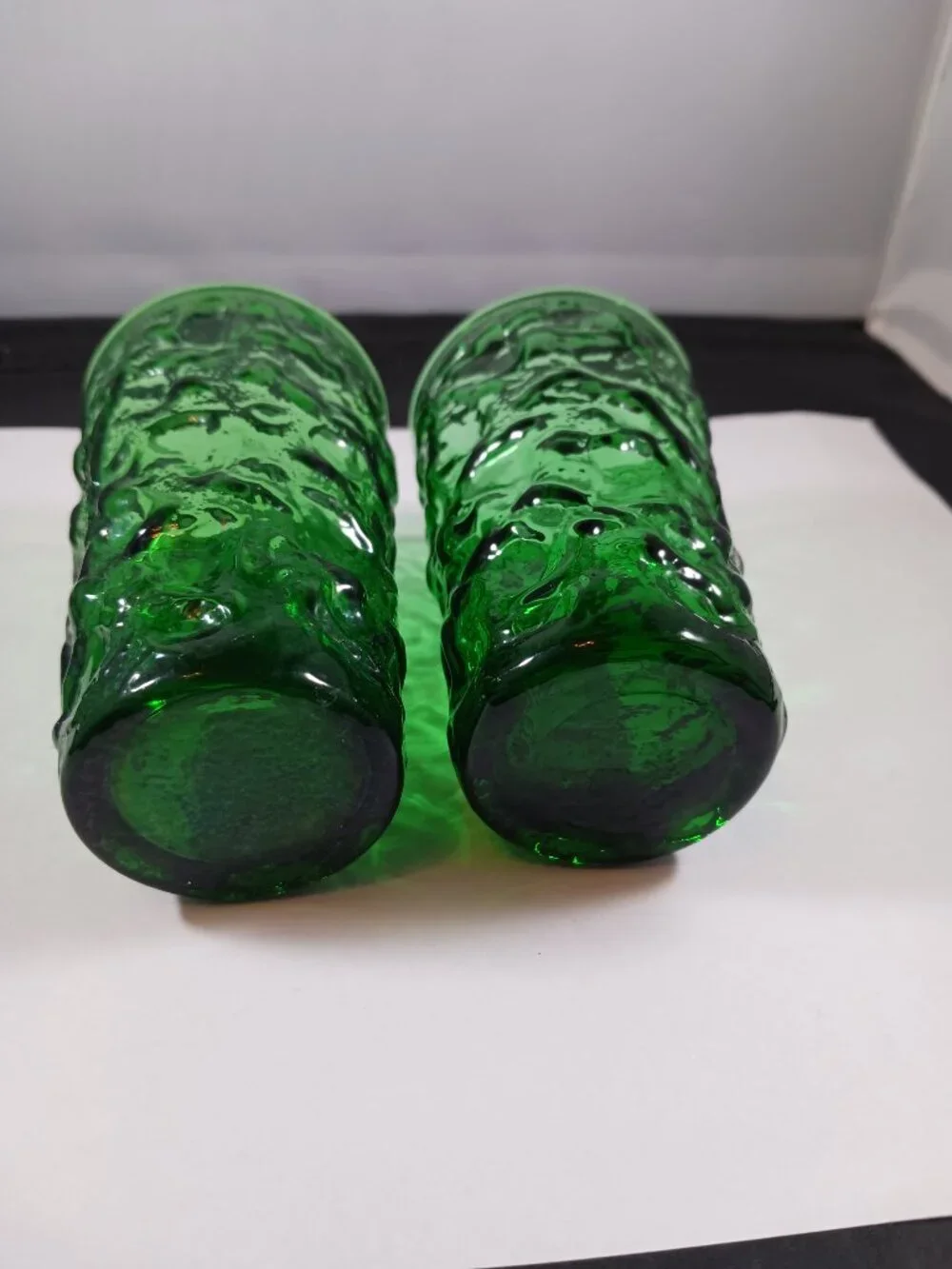 Vintage Anchor Hocking Milano 2pcs Forest Green Glass Tumblers crinkle 10 oz